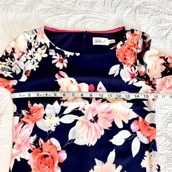 Eliza J Navy Blue Floral Bell Sleeve Mini Dress Size 2 Fit & Flare Party - Picture 12 of 15